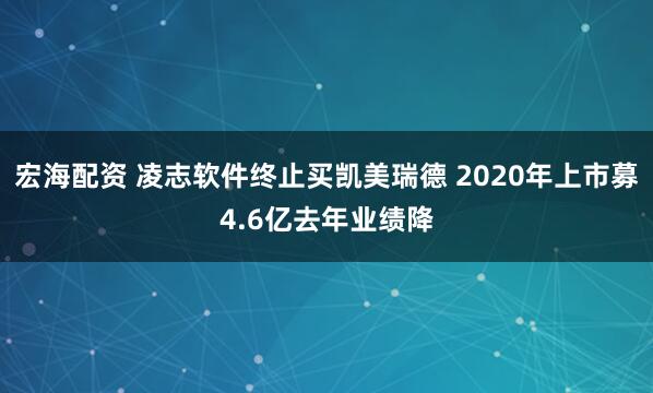 宏海配资 凌志软件终止买凯美瑞德 2020年上市募4.6亿去年业绩降
